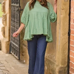 Bingham Tiered Cotton Top Green