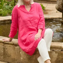 Davina Linen Tunic Hot Pink