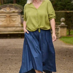 Giulia Crinkle Cotton Shirt Olive