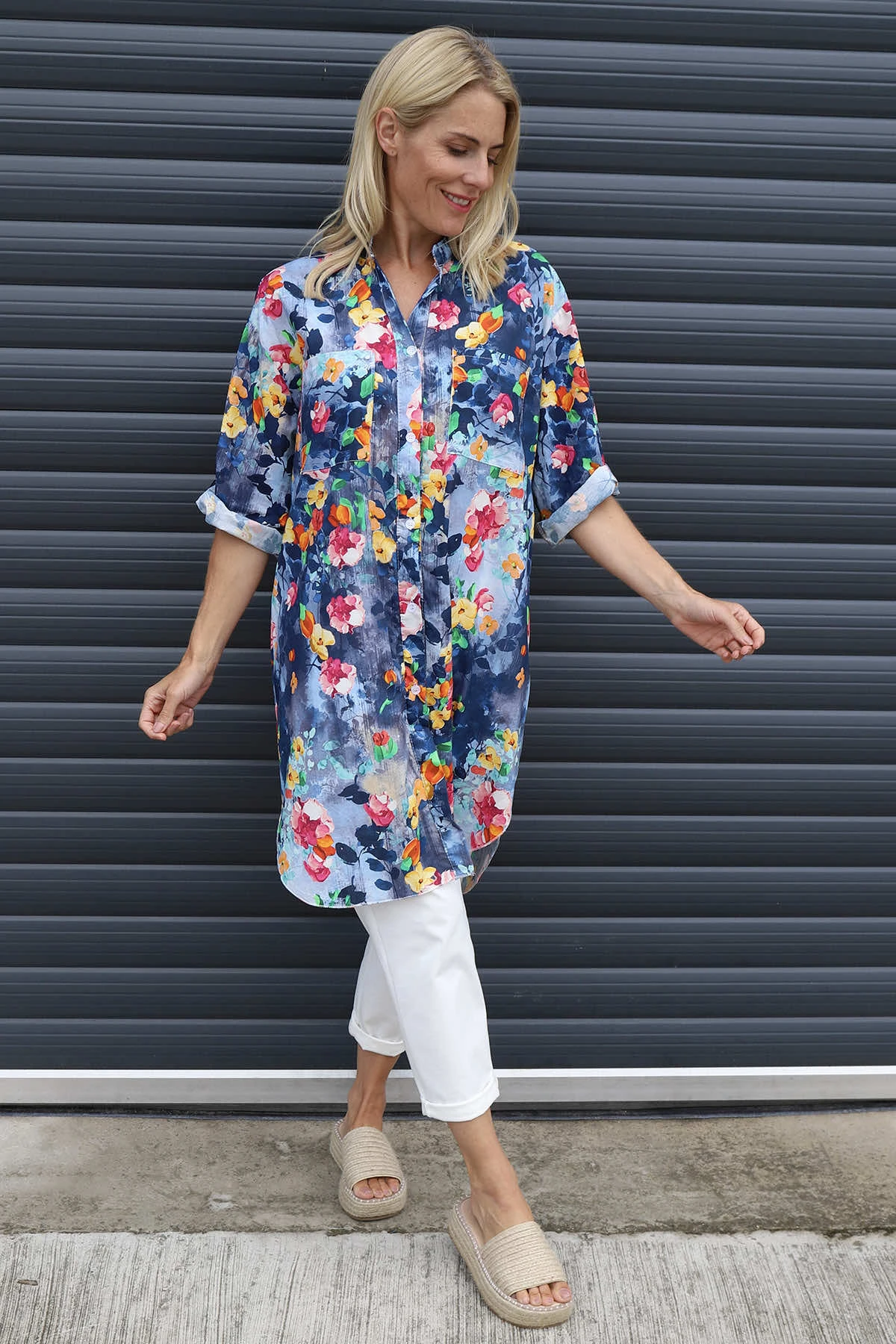 Amelia Bouquet Print Cotton Shirt Navy 3 Amelia Bouquet Print Cotton Shirt Navy