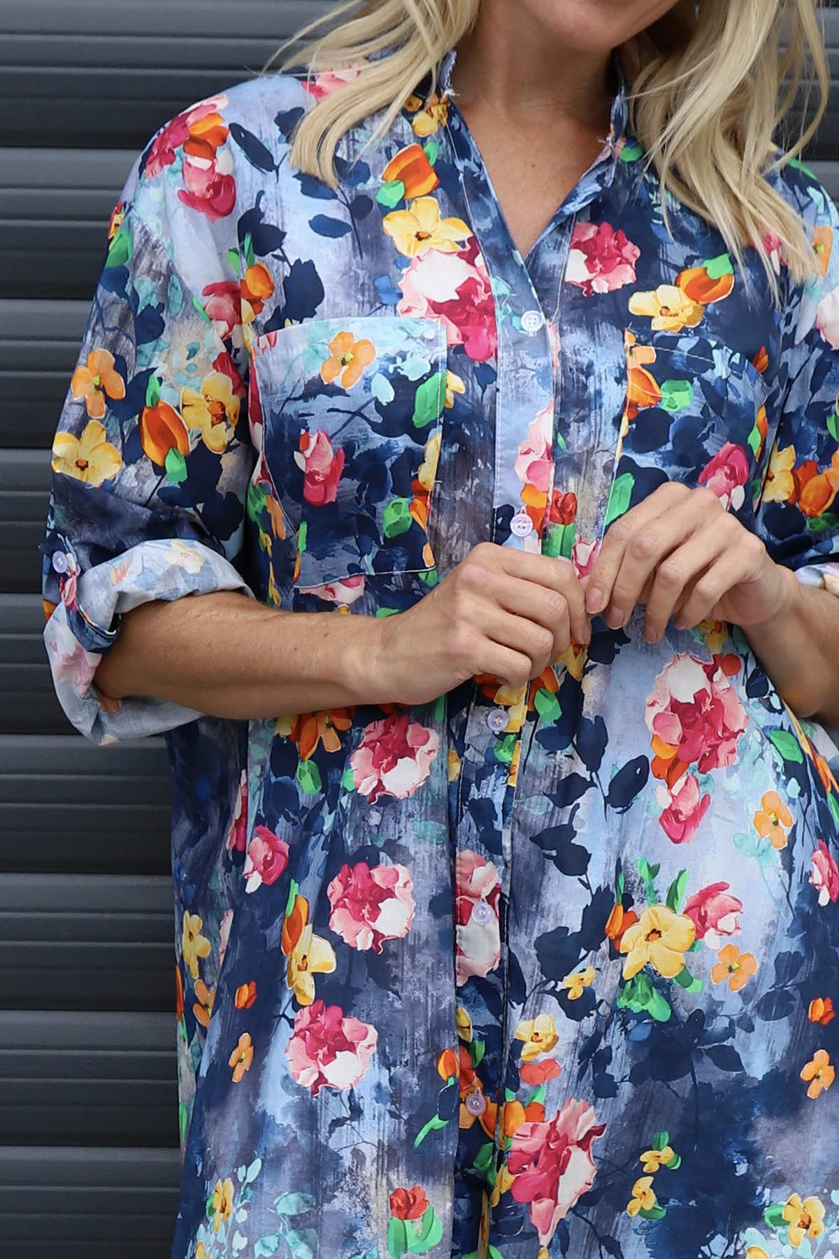 Amelia Bouquet Print Cotton Shirt Navy 5 Amelia Bouquet Print Cotton Shirt Navy - Image 3