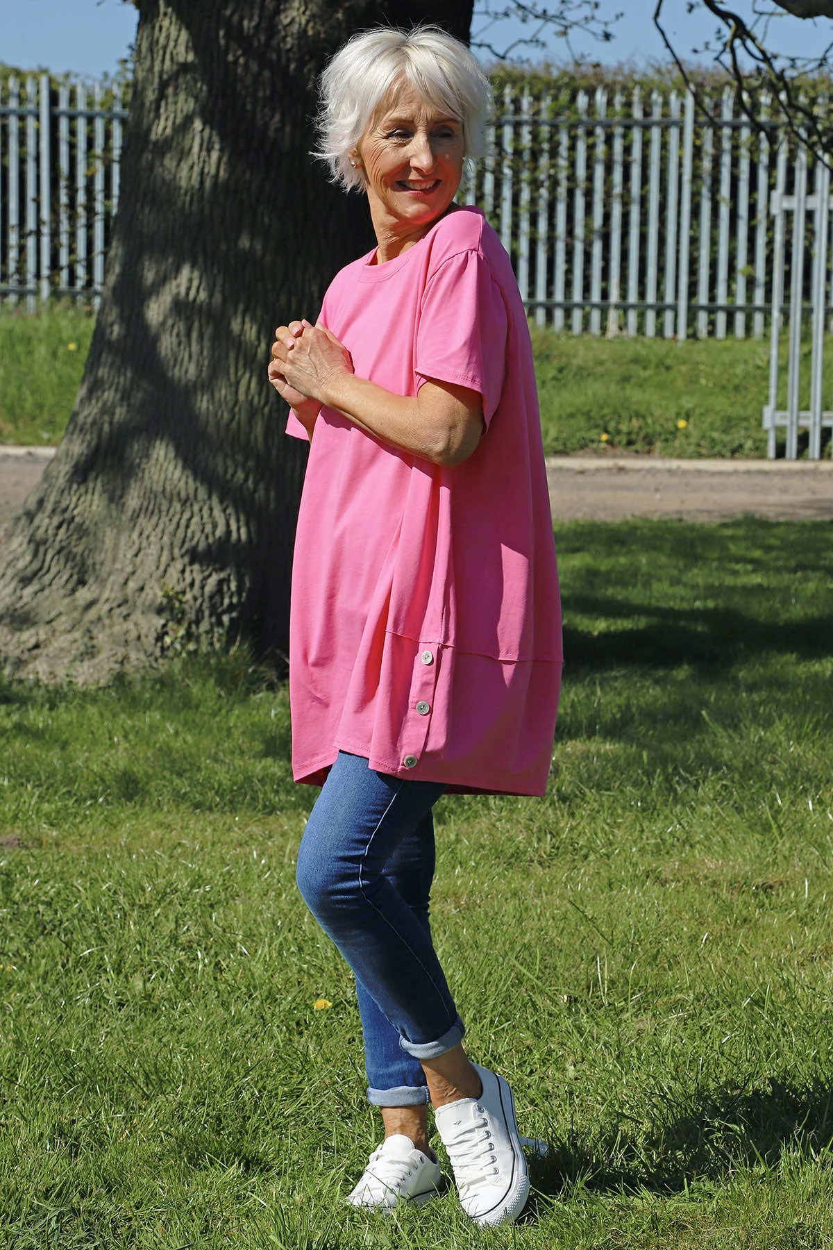 Kariss Button Cotton Top Fuchsia 3 Kariss Button Cotton Top Fuchsia
