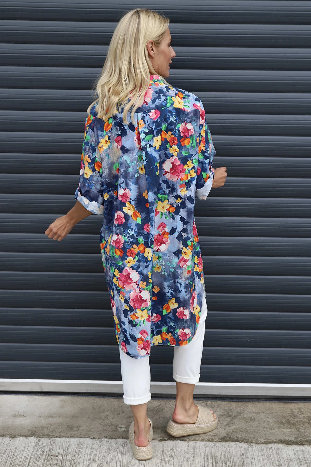 Amelia Bouquet Print Cotton Shirt Navy 6 Amelia Bouquet Print Cotton Shirt Navy - Image 4