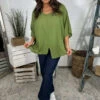 Isolde Linen Top Olive