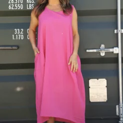 Sandgate Sleeveless Linen Dress Fuchsia