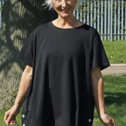 Kariss Button Cotton Top Black