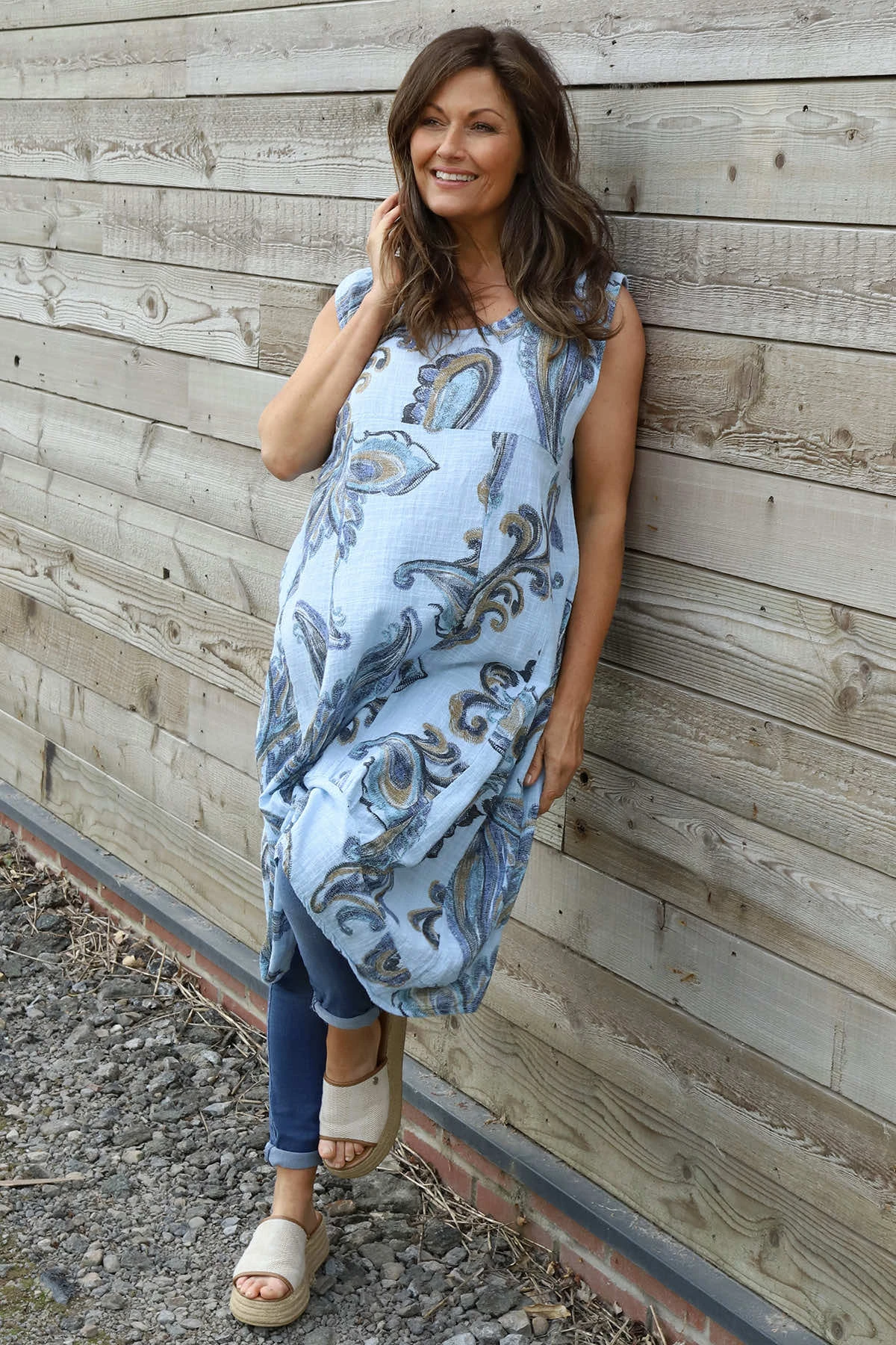 Carrie Sleeveless Pattern Cotton Dress Light Blue 4 Carrie Sleeveless Pattern Cotton Dress Light Blue - Image 2