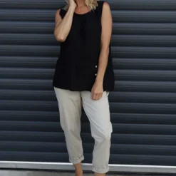 Persephone Sleeveless Linen Top Black