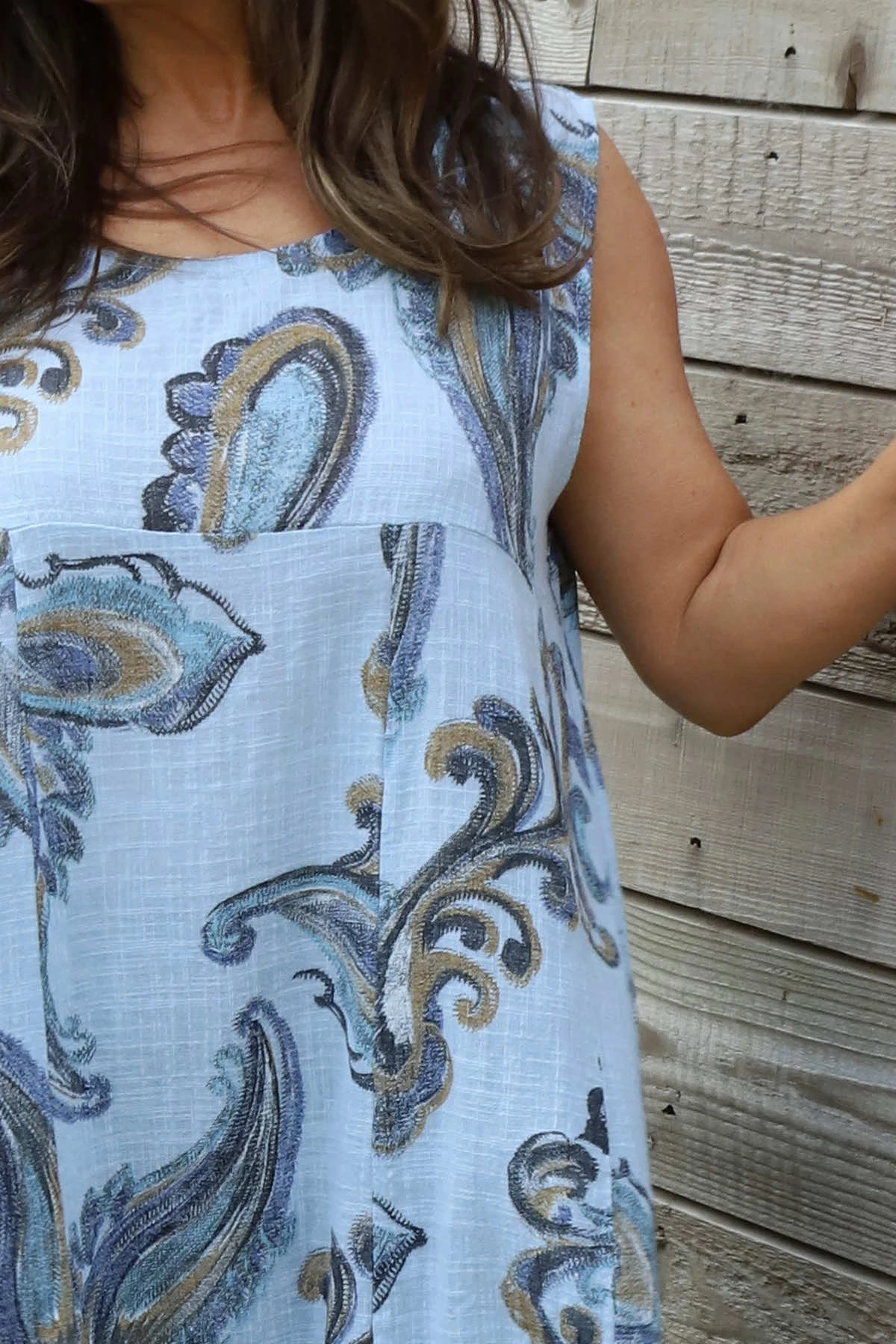 Carrie Sleeveless Pattern Cotton Dress Light Blue 5 Carrie Sleeveless Pattern Cotton Dress Light Blue - Image 3