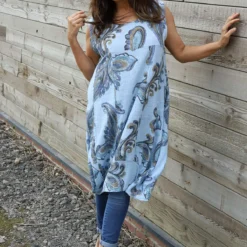 Carrie Sleeveless Pattern Cotton Dress Light Blue