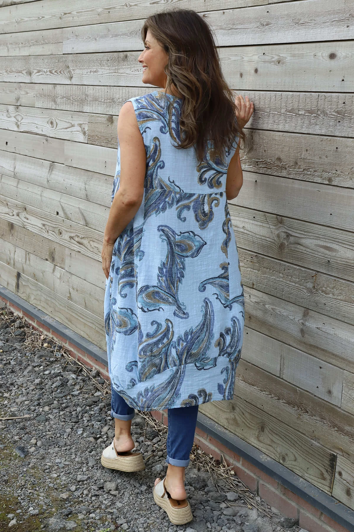 Carrie Sleeveless Pattern Cotton Dress Light Blue 6 Carrie Sleeveless Pattern Cotton Dress Light Blue - Image 4