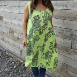 Carrie Sleeveless Pattern Cotton Dress Lime