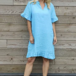 Eliane Frill Hem Linen Tunic Kingfisher
