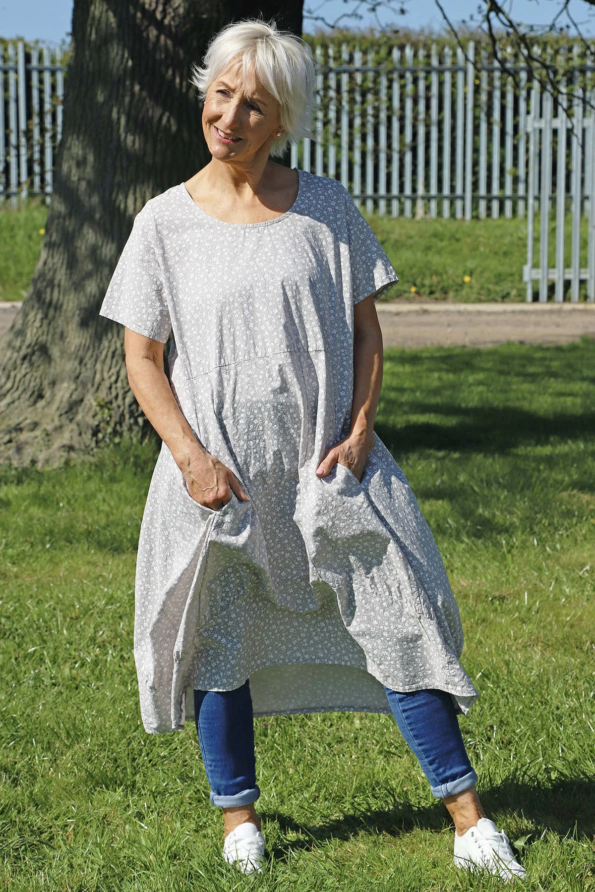 Rosalind Ditsy Cotton Dress Stone 3 Rosalind Ditsy Cotton Dress Stone