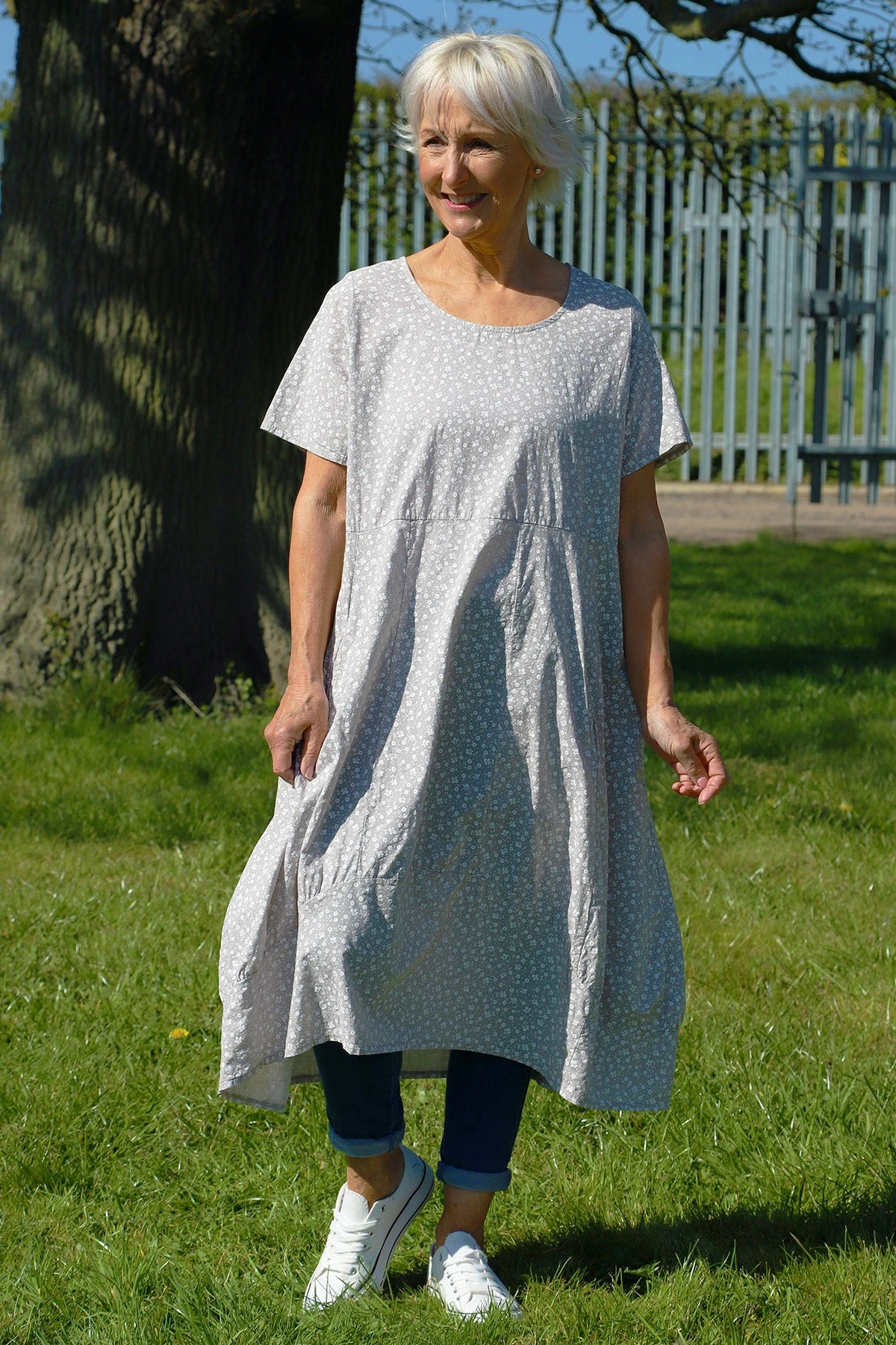 Rosalind Ditsy Cotton Dress Stone 4 Rosalind Ditsy Cotton Dress Stone - Image 2