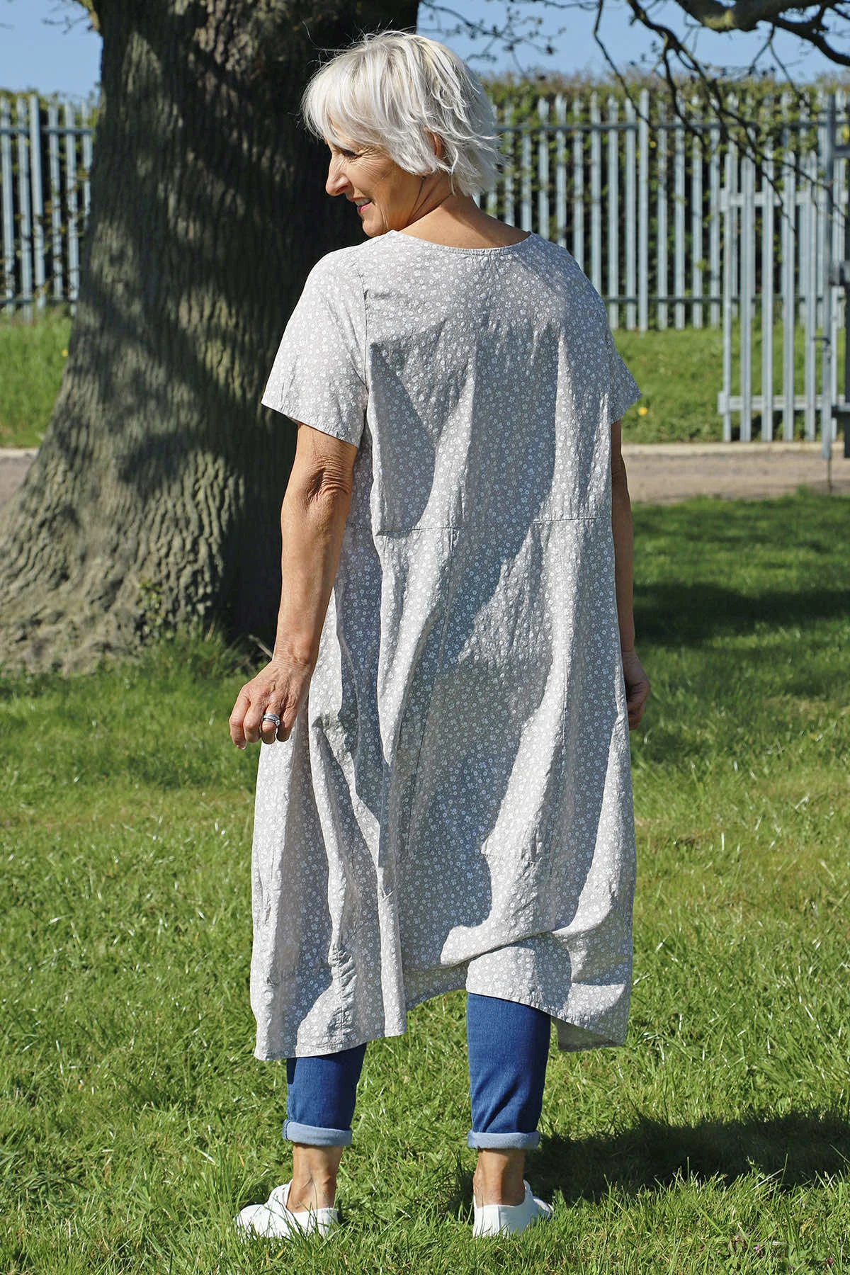 Rosalind Ditsy Cotton Dress Stone 6 Rosalind Ditsy Cotton Dress Stone - Image 4