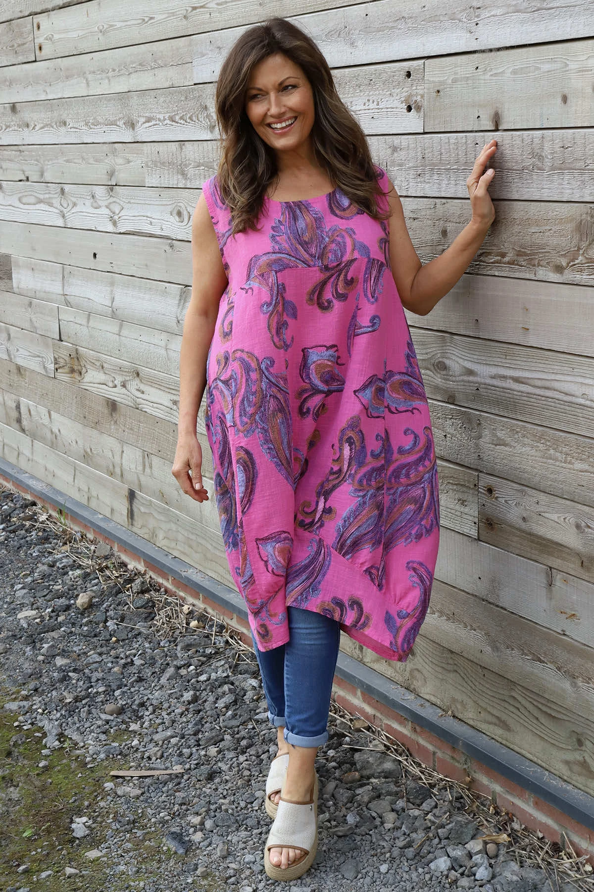 Carrie Sleeveless Pattern Cotton Dress Fuchsia 4 Carrie Sleeveless Pattern Cotton Dress Fuchsia - Image 2