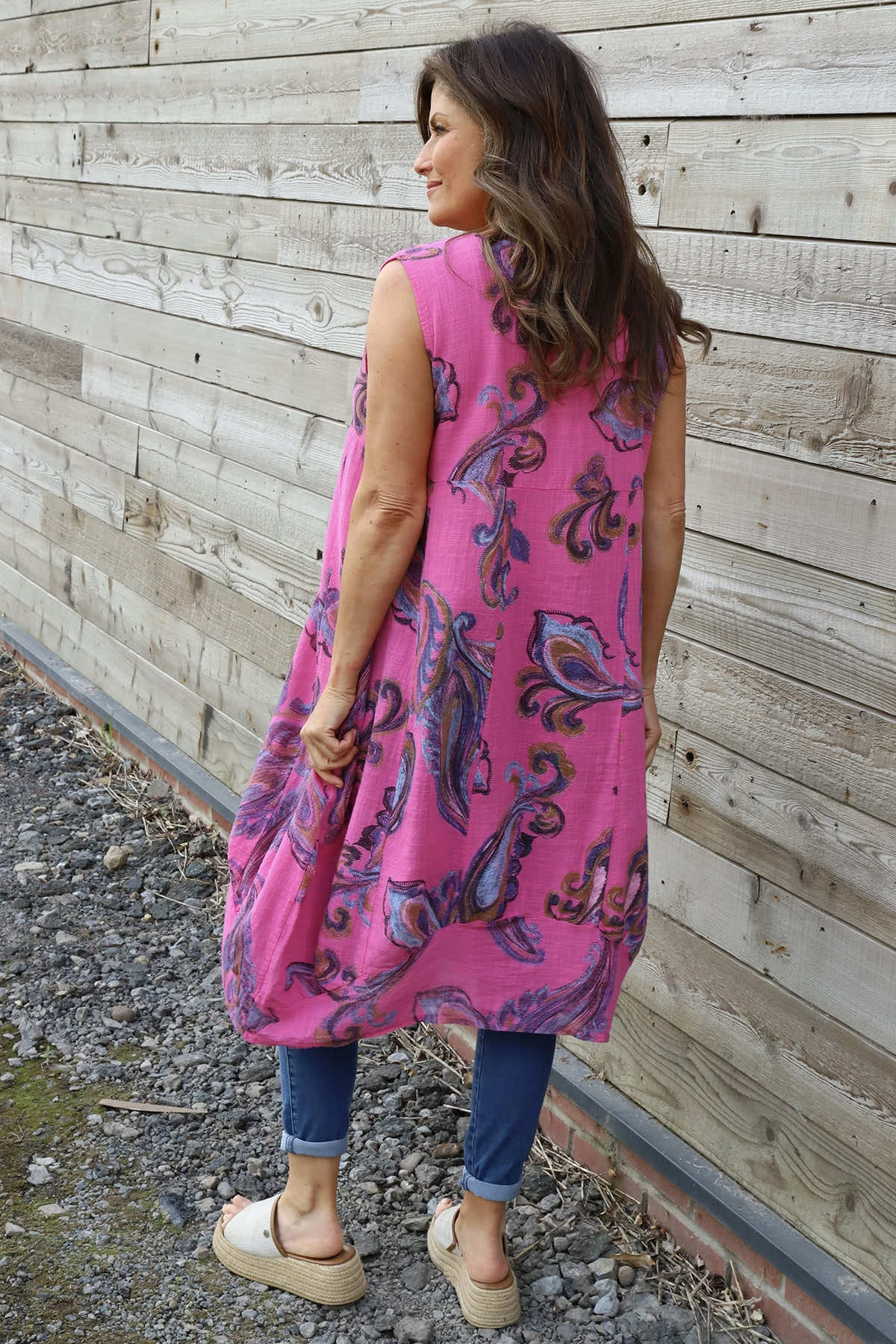 Carrie Sleeveless Pattern Cotton Dress Fuchsia 6 Carrie Sleeveless Pattern Cotton Dress Fuchsia - Image 4