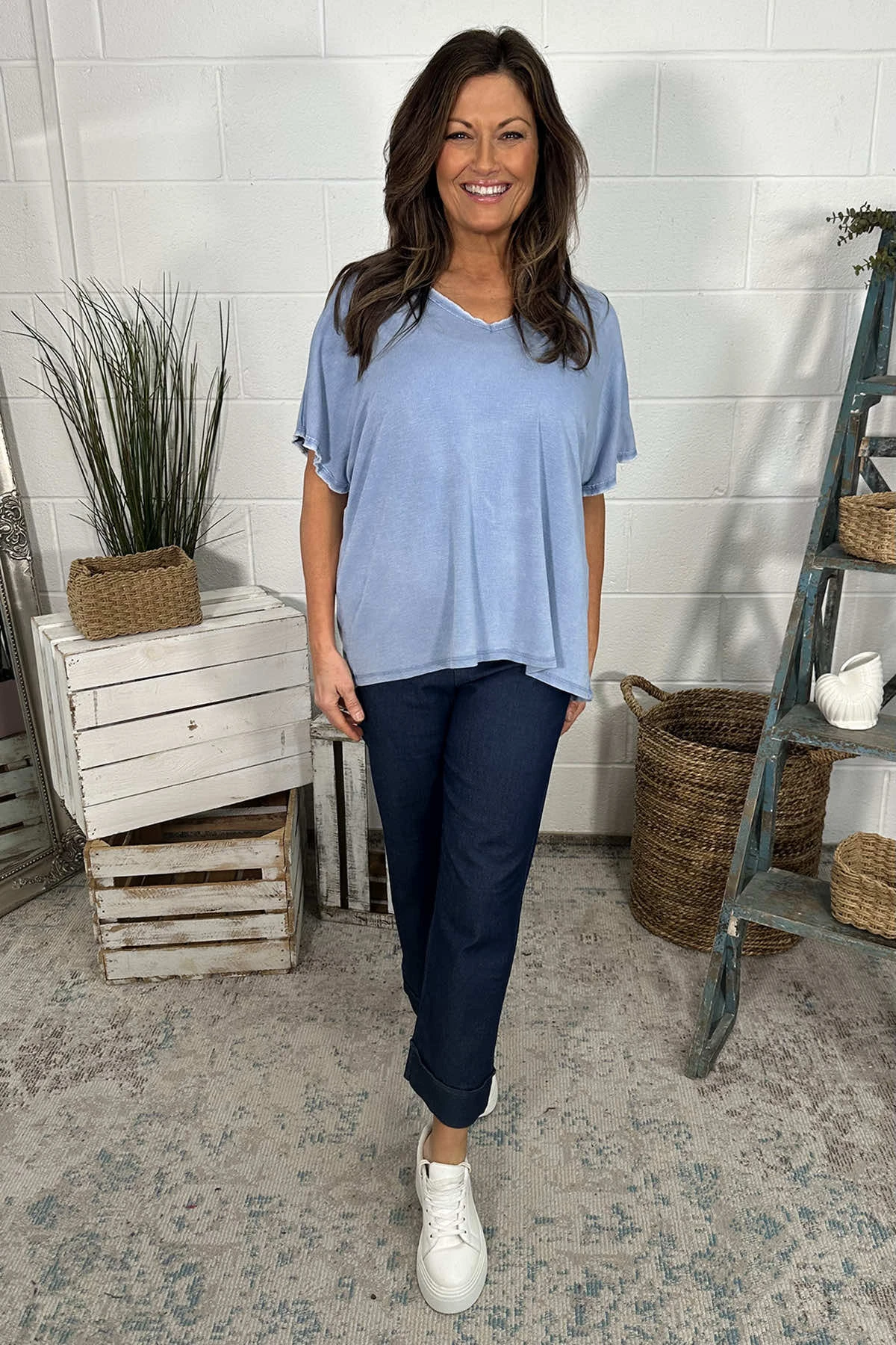 Burford V-Neck Top Blue 3 Burford V-Neck Top Blue