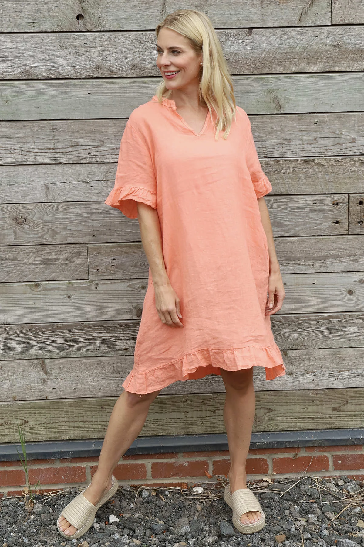 Eliane Frill Hem Linen Tunic Orange 3 Eliane Frill Hem Linen Tunic Orange