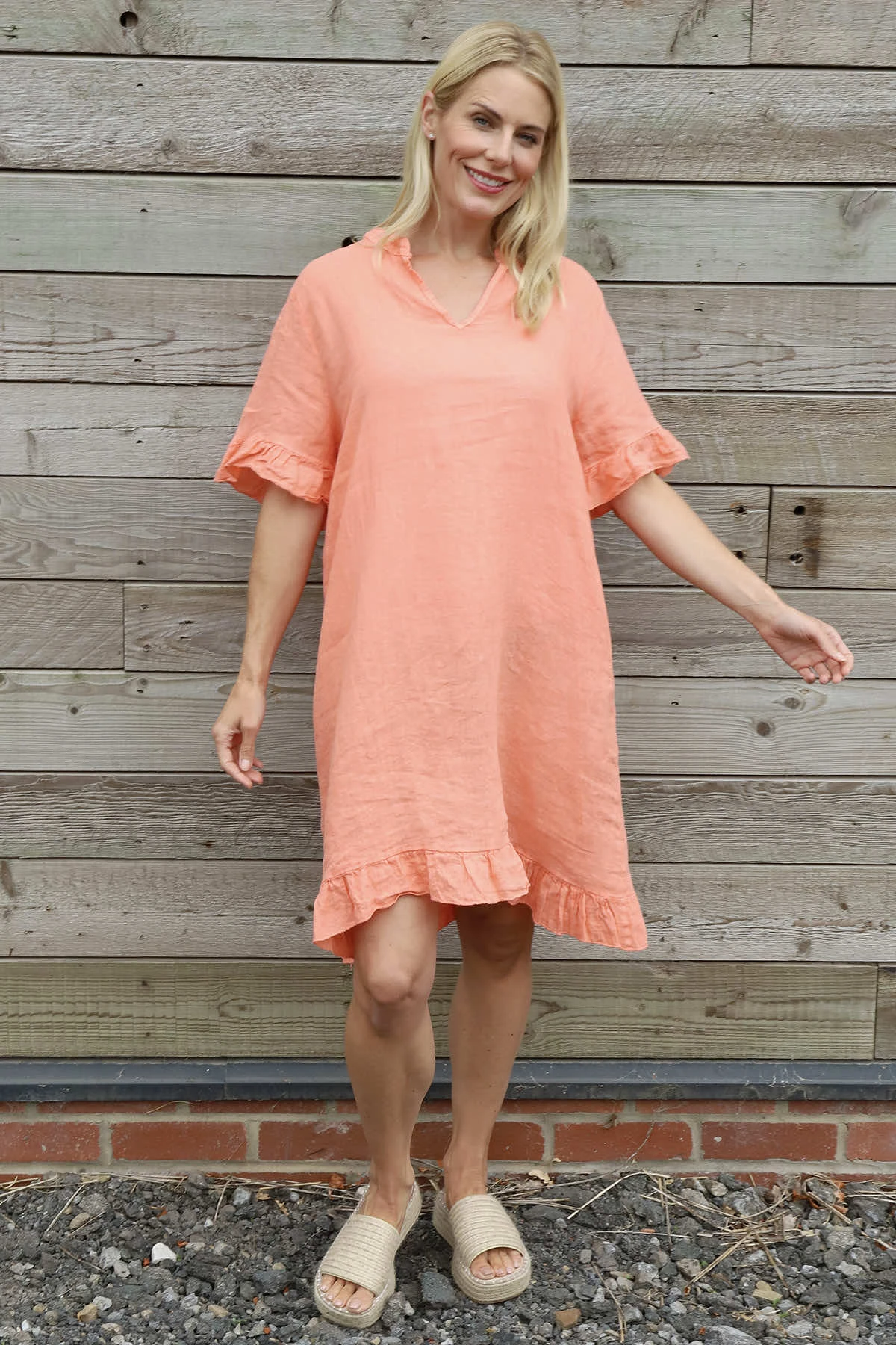 Eliane Frill Hem Linen Tunic Orange 4 Eliane Frill Hem Linen Tunic Orange - Image 2