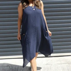 Vanna Sleeveless Cotton Dress Navy