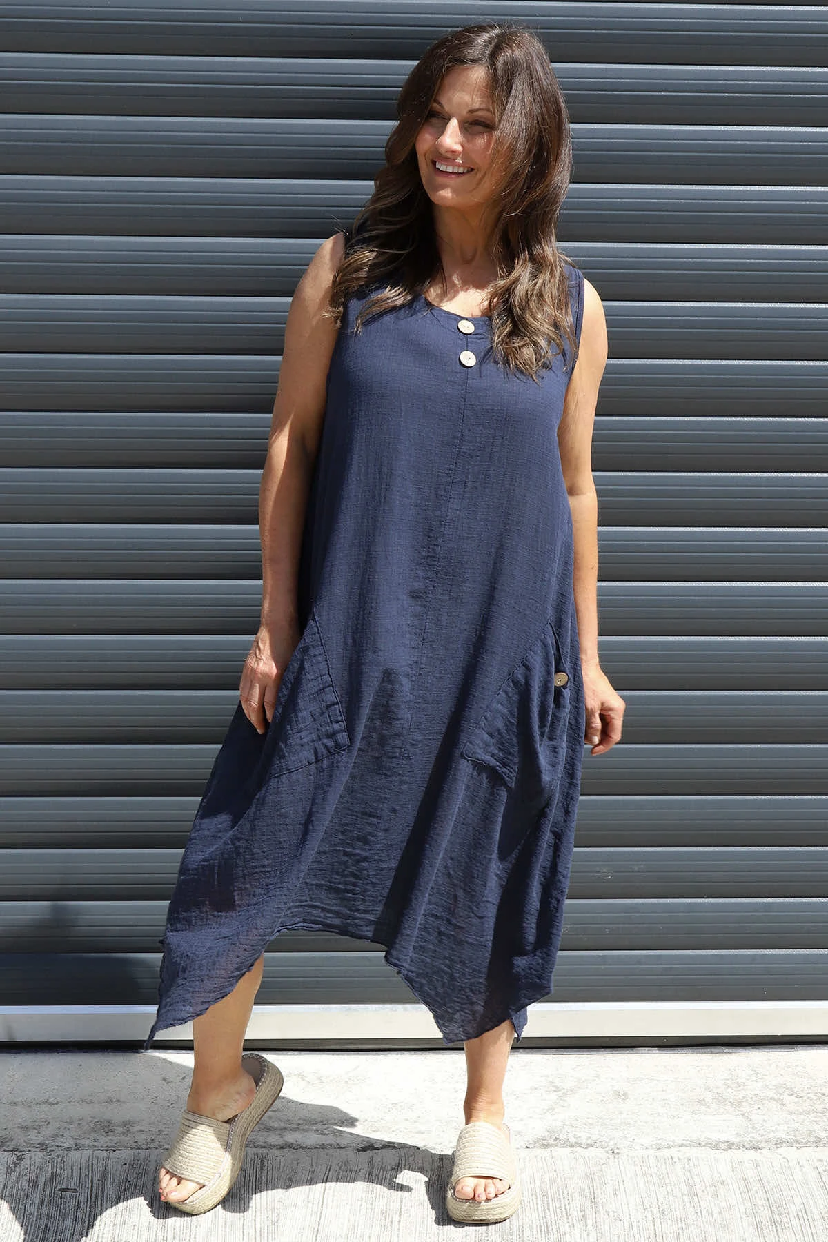 Vanna Sleeveless Cotton Dress Navy 4 Vanna Sleeveless Cotton Dress Navy - Image 2