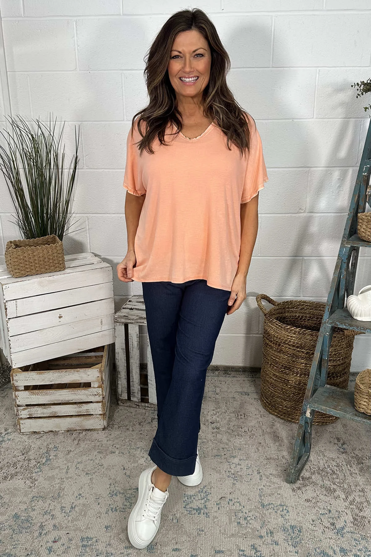 Burford V-Neck Top Orange 3 Burford V-Neck Top Orange