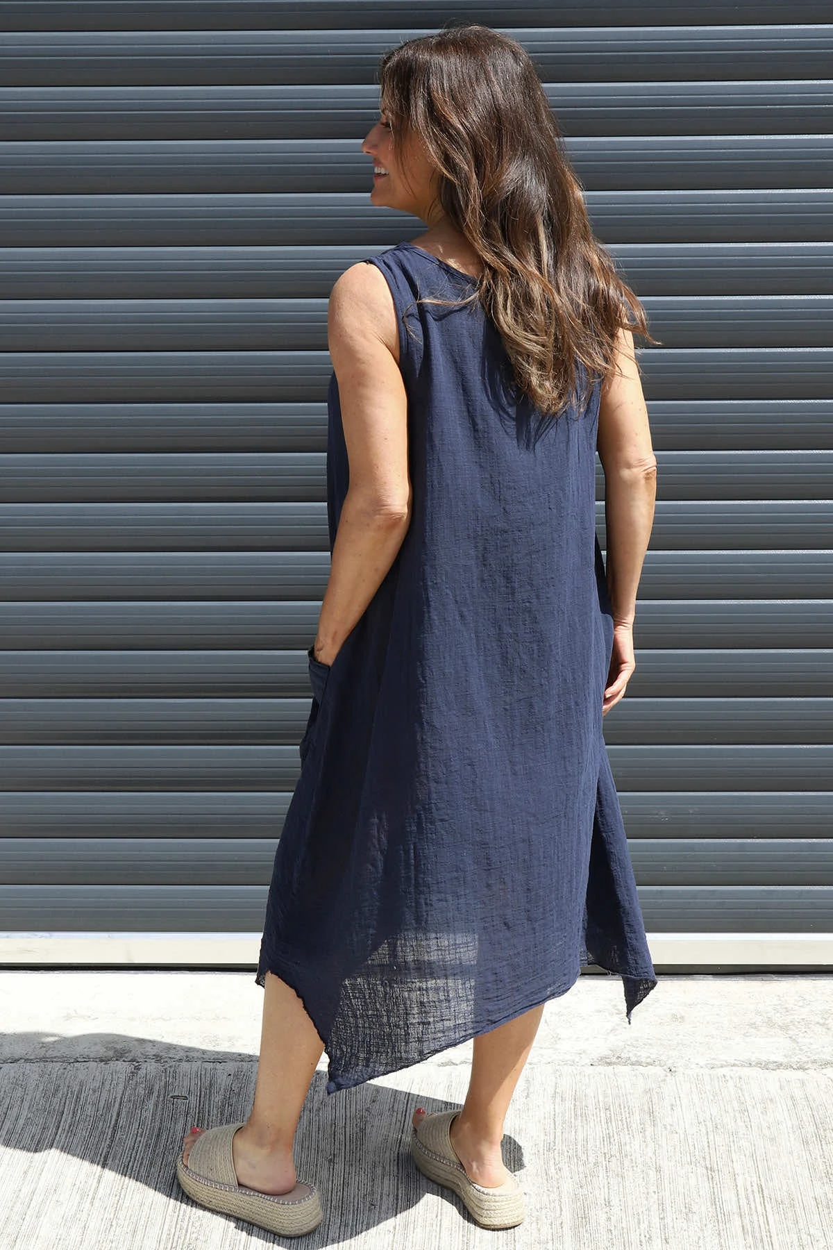 Vanna Sleeveless Cotton Dress Navy 6 Vanna Sleeveless Cotton Dress Navy - Image 4