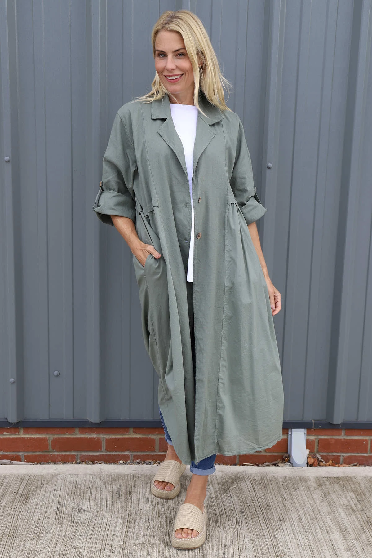 Meryl Long Cotton Jacket Khaki 4 Meryl Long Cotton Jacket Khaki - Image 2