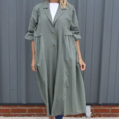 Meryl Long Cotton Jacket Khaki