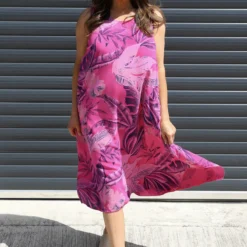 Rosina Botanical Print Sleeveless Dress Fuchsia