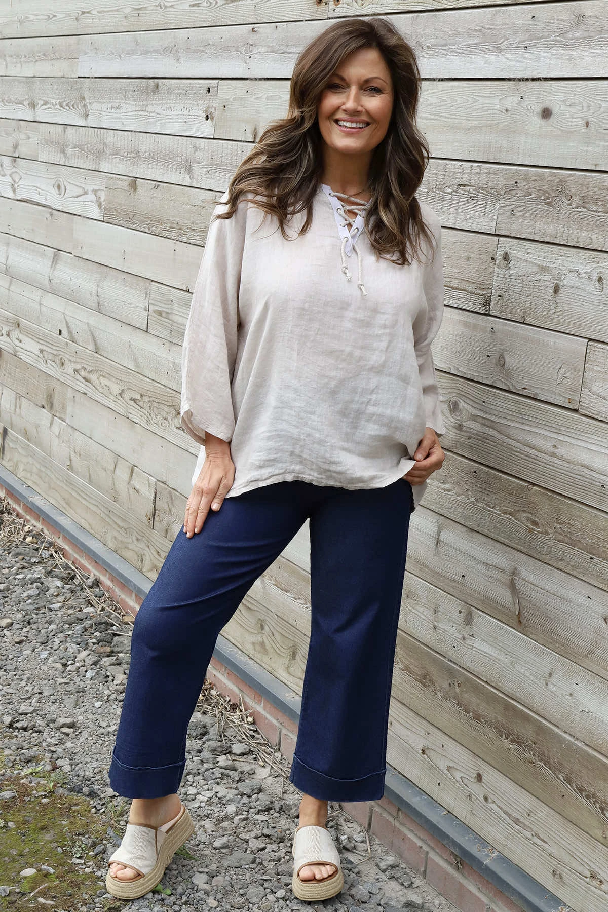 Celestina Tie Detail Linen Top Stone 3 Celestina Tie Detail Linen Top Stone