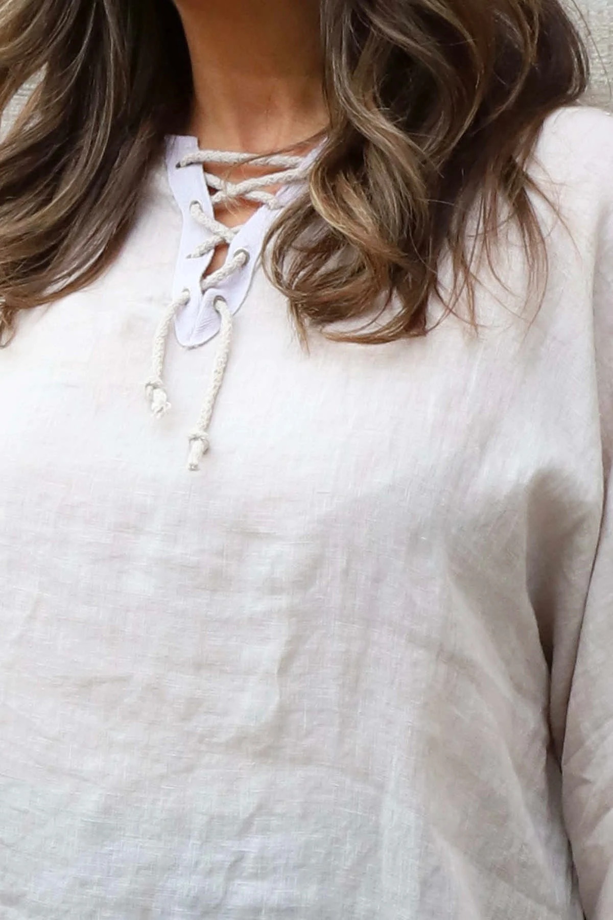 Celestina Tie Detail Linen Top Stone 5 Celestina Tie Detail Linen Top Stone - Image 3