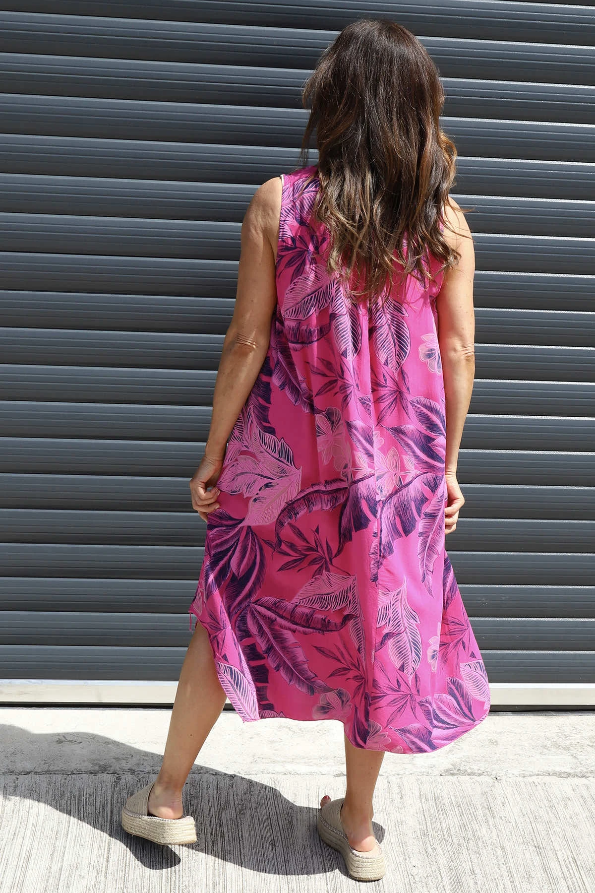 Rosina Botanical Print Sleeveless Dress Fuchsia 6 Rosina Botanical Print Sleeveless Dress Fuchsia - Image 4