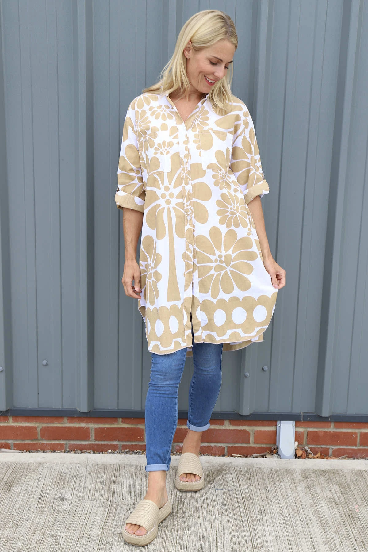 Amelia Tropical Print Cotton Shirt Camel 3 Amelia Tropical Print Cotton Shirt Camel