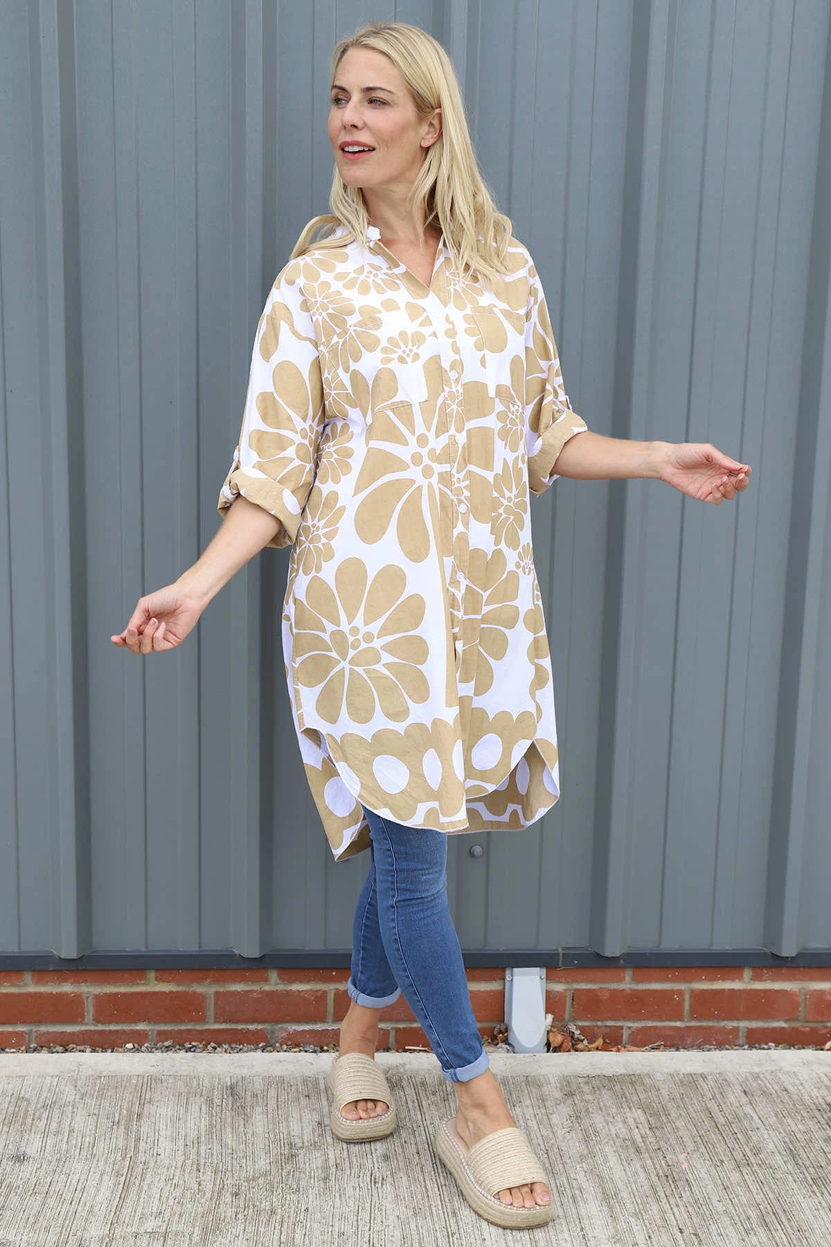 Amelia Tropical Print Cotton Shirt Camel 4 Amelia Tropical Print Cotton Shirt Camel - Image 2