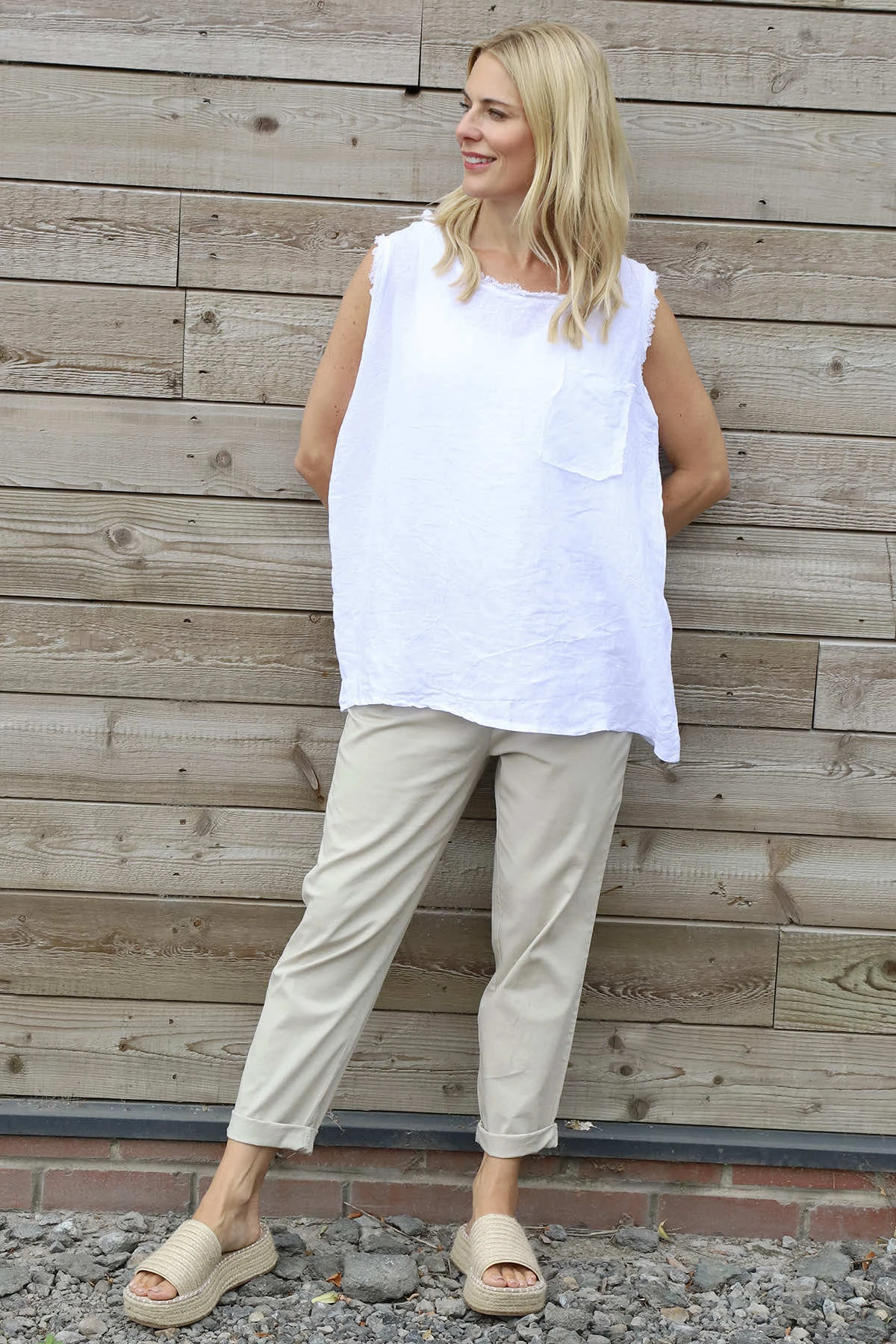 Therese Sleeveless Linen Top White 4 Therese Sleeveless Linen Top White - Image 2