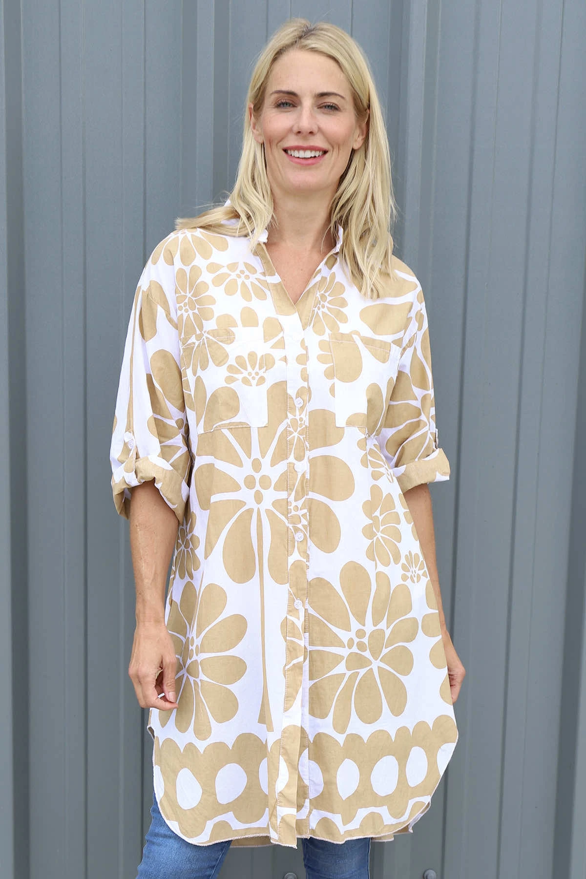 Amelia Tropical Print Cotton Shirt Camel 5 Amelia Tropical Print Cotton Shirt Camel - Image 3