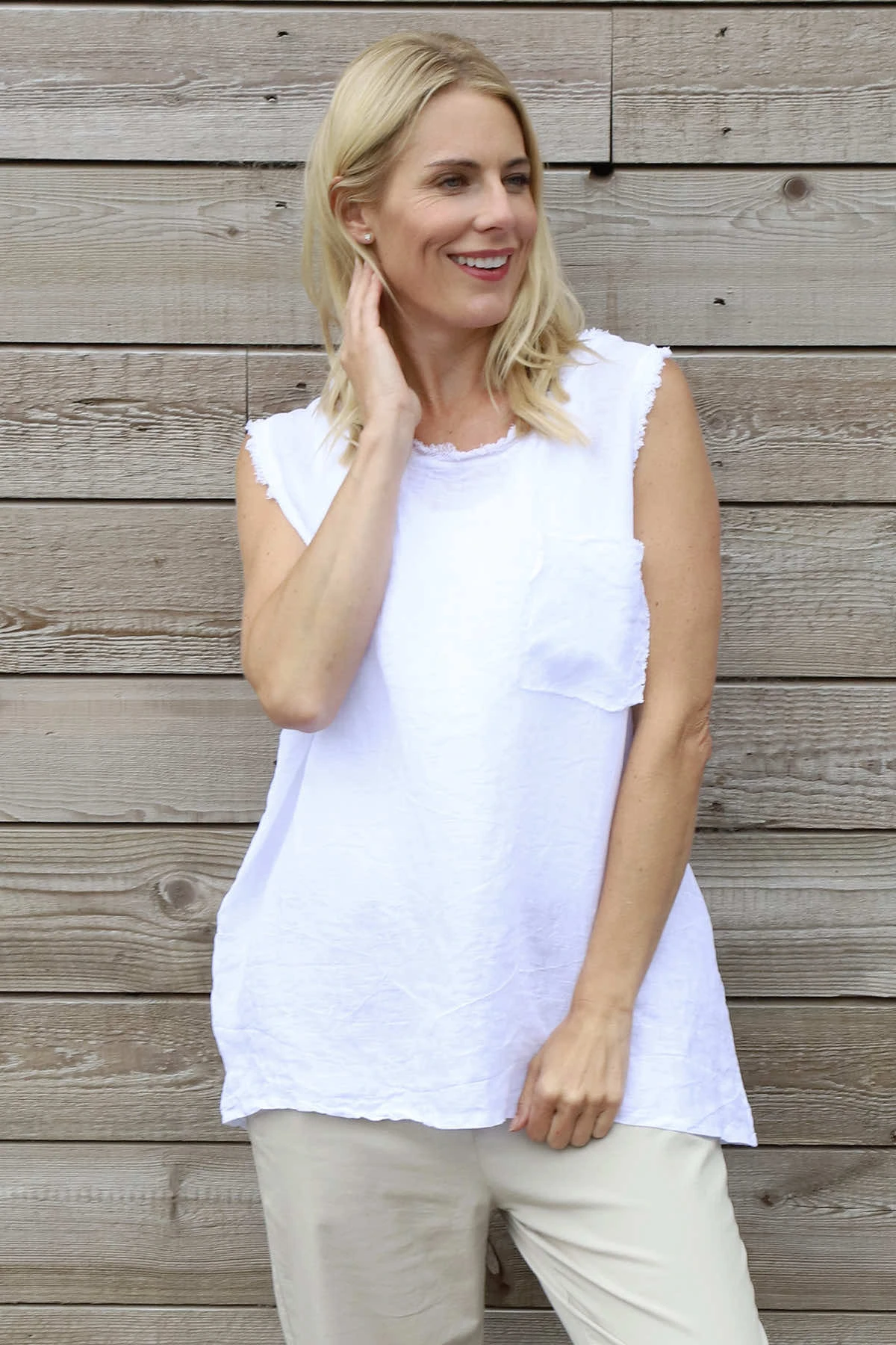 Therese Sleeveless Linen Top White 3 Therese Sleeveless Linen Top White