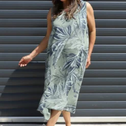 Rosina Botanical Print Sleeveless Dress Khaki