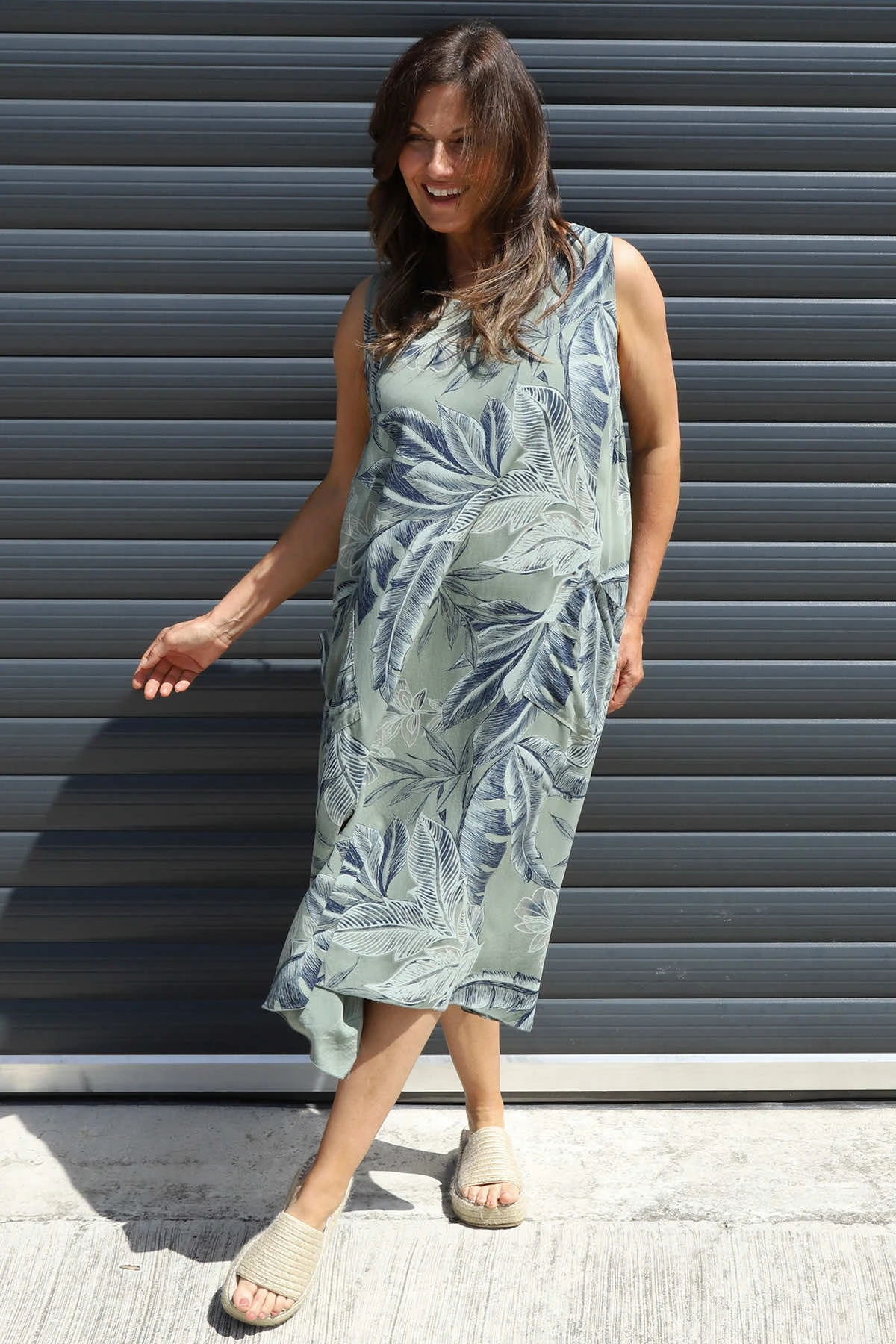 Rosina Botanical Print Sleeveless Dress Khaki 3 Rosina Botanical Print Sleeveless Dress Khaki