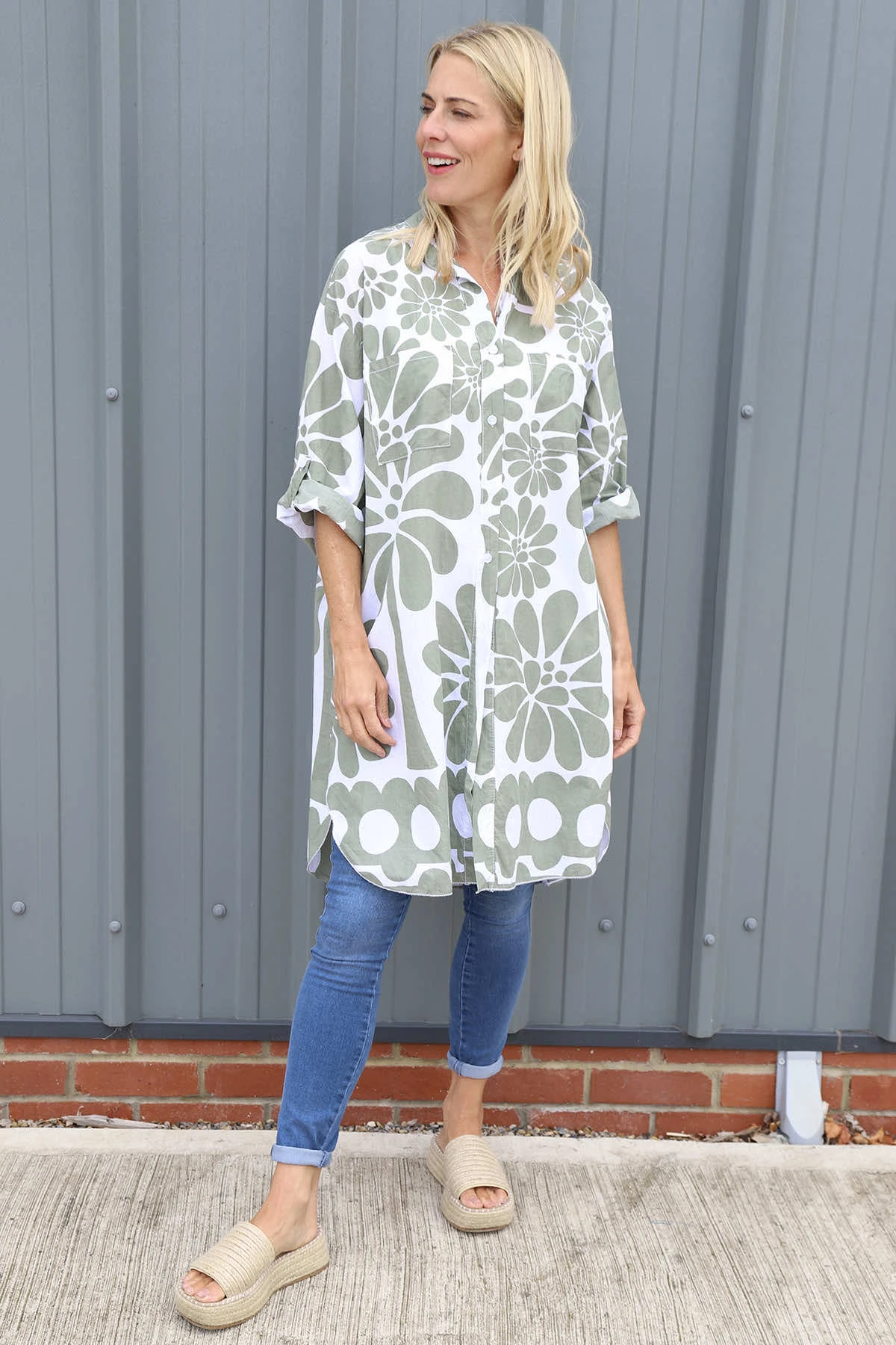 Amelia Tropical Print Cotton Shirt Khaki 3 Amelia Tropical Print Cotton Shirt Khaki