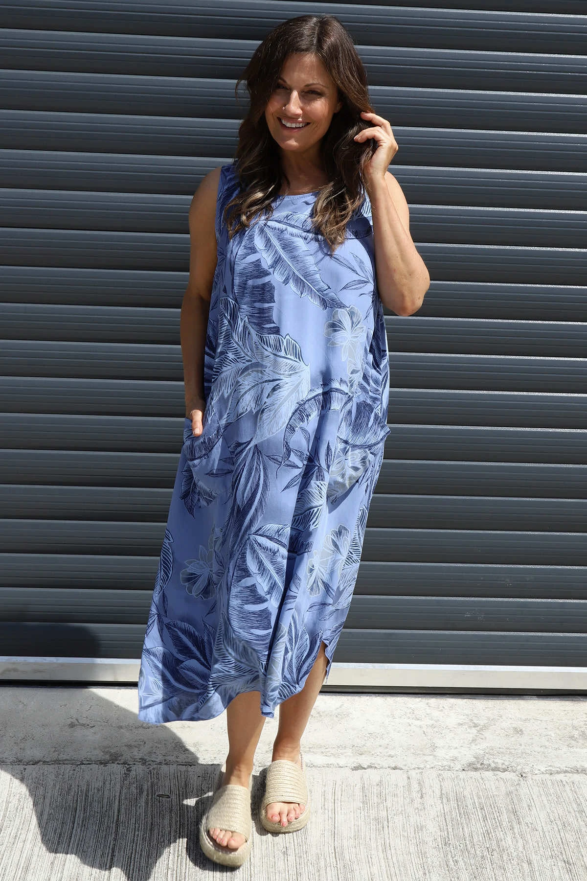 Rosina Botanical Print Sleeveless Dress Blue 3 Rosina Botanical Print Sleeveless Dress Blue