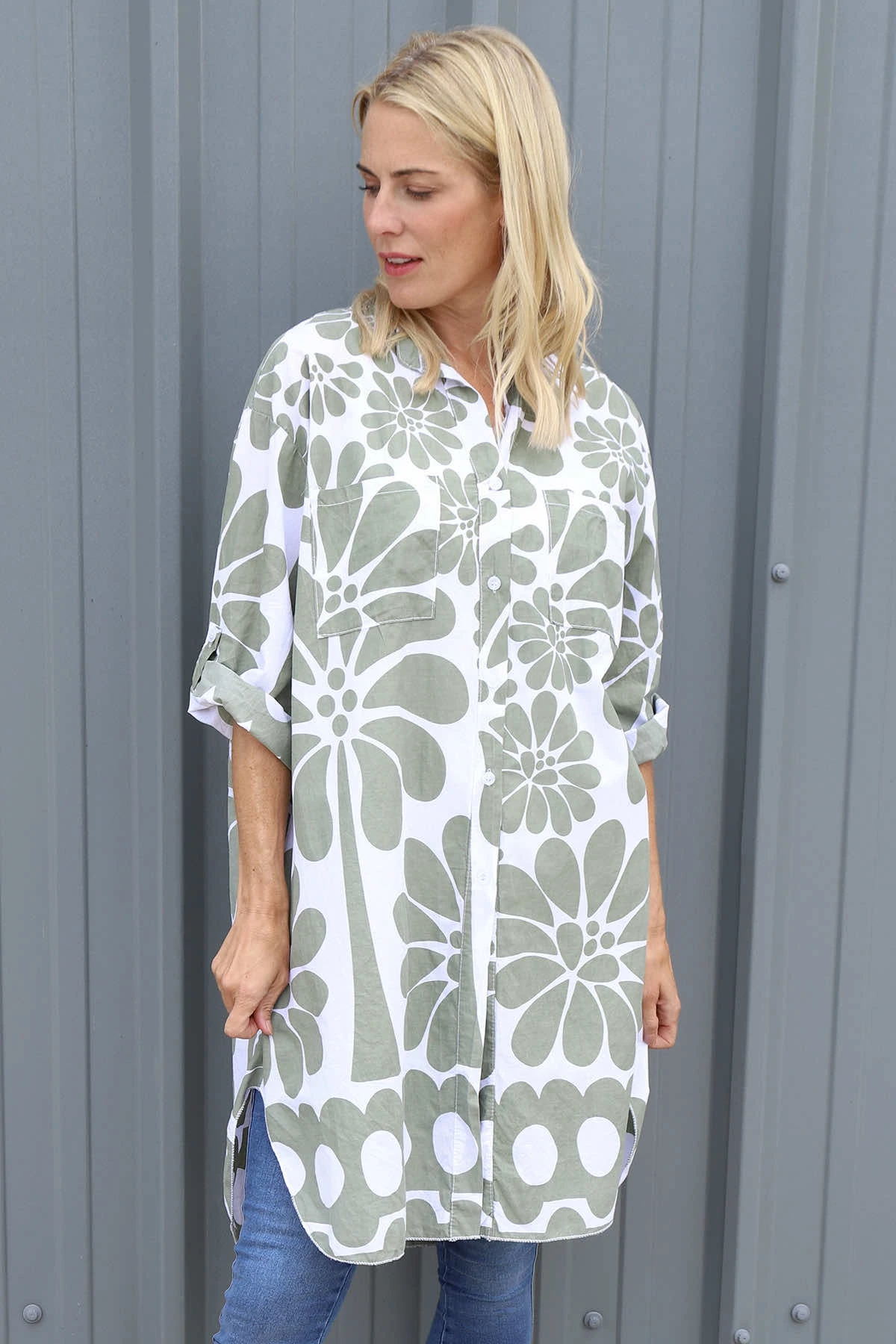 Amelia Tropical Print Cotton Shirt Khaki 4 Amelia Tropical Print Cotton Shirt Khaki - Image 2