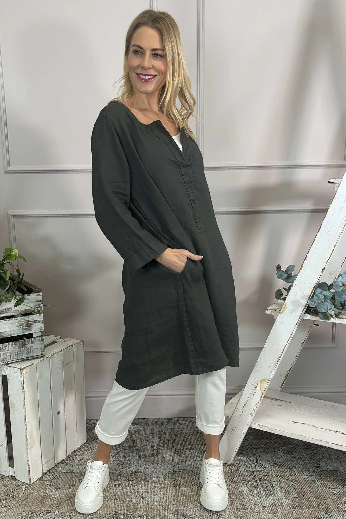 Davina Linen Tunic Charcoal 3 Davina Linen Tunic Charcoal
