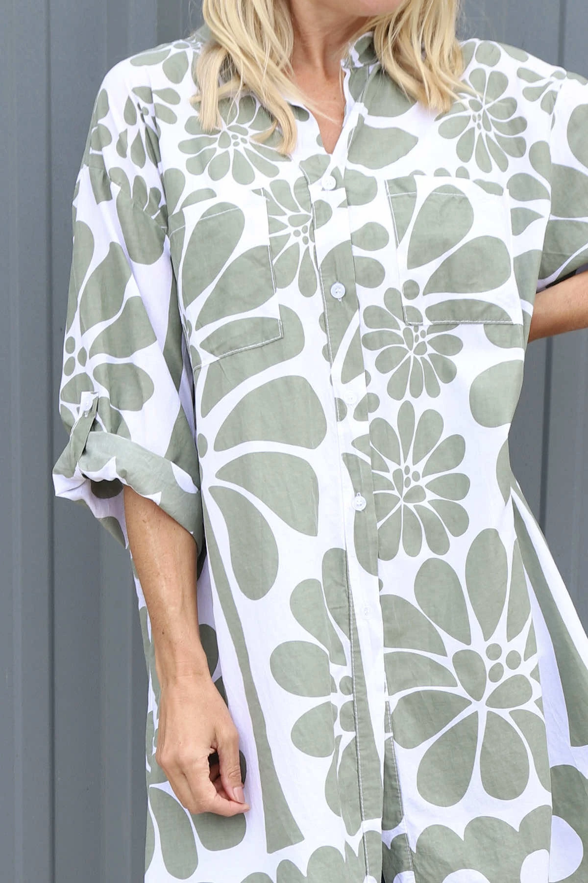 Amelia Tropical Print Cotton Shirt Khaki 5 Amelia Tropical Print Cotton Shirt Khaki - Image 3