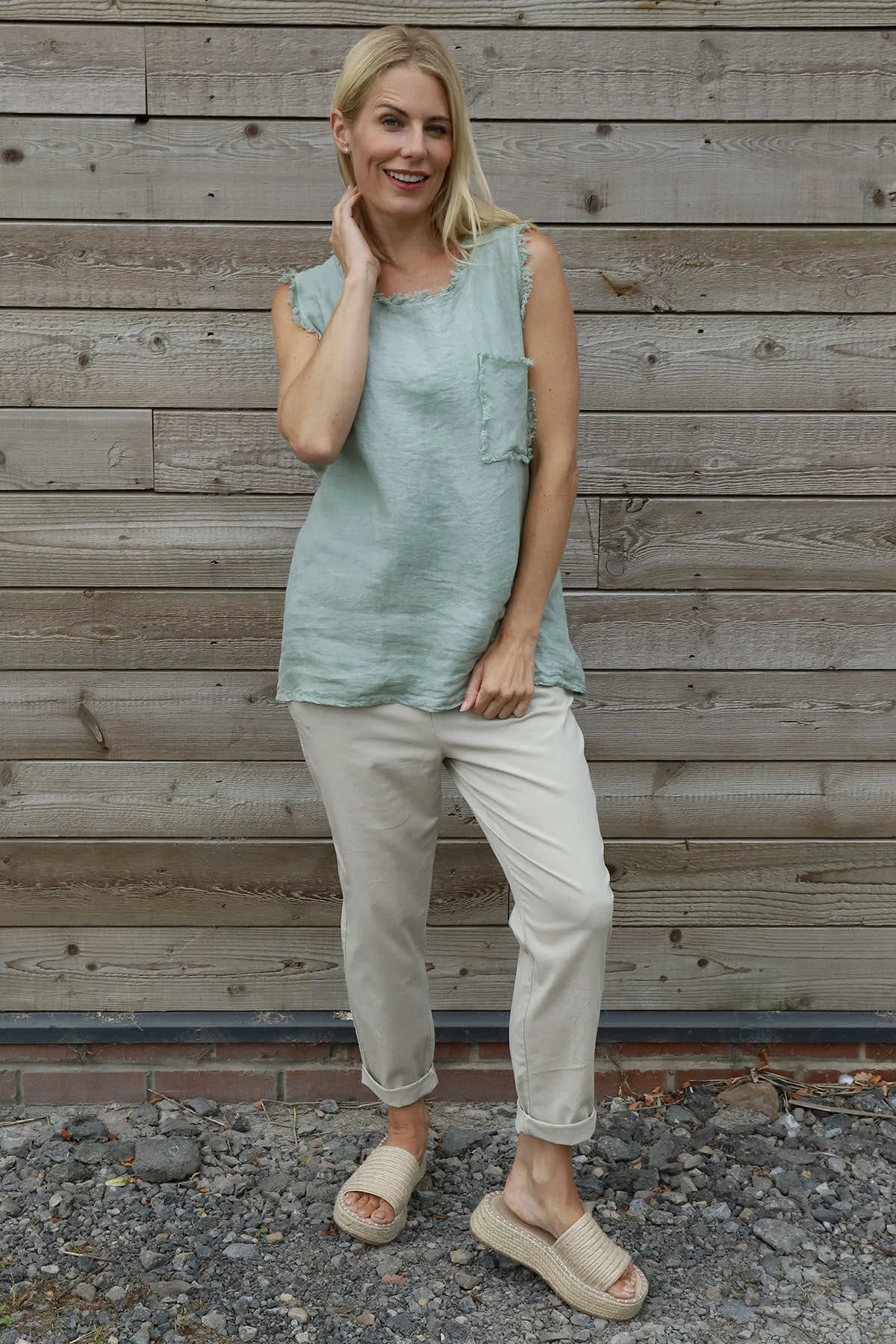 Therese Sleeveless Linen Top Sage Green 4 Therese Sleeveless Linen Top Sage Green - Image 2