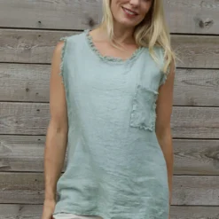 Therese Sleeveless Linen Top Sage Green