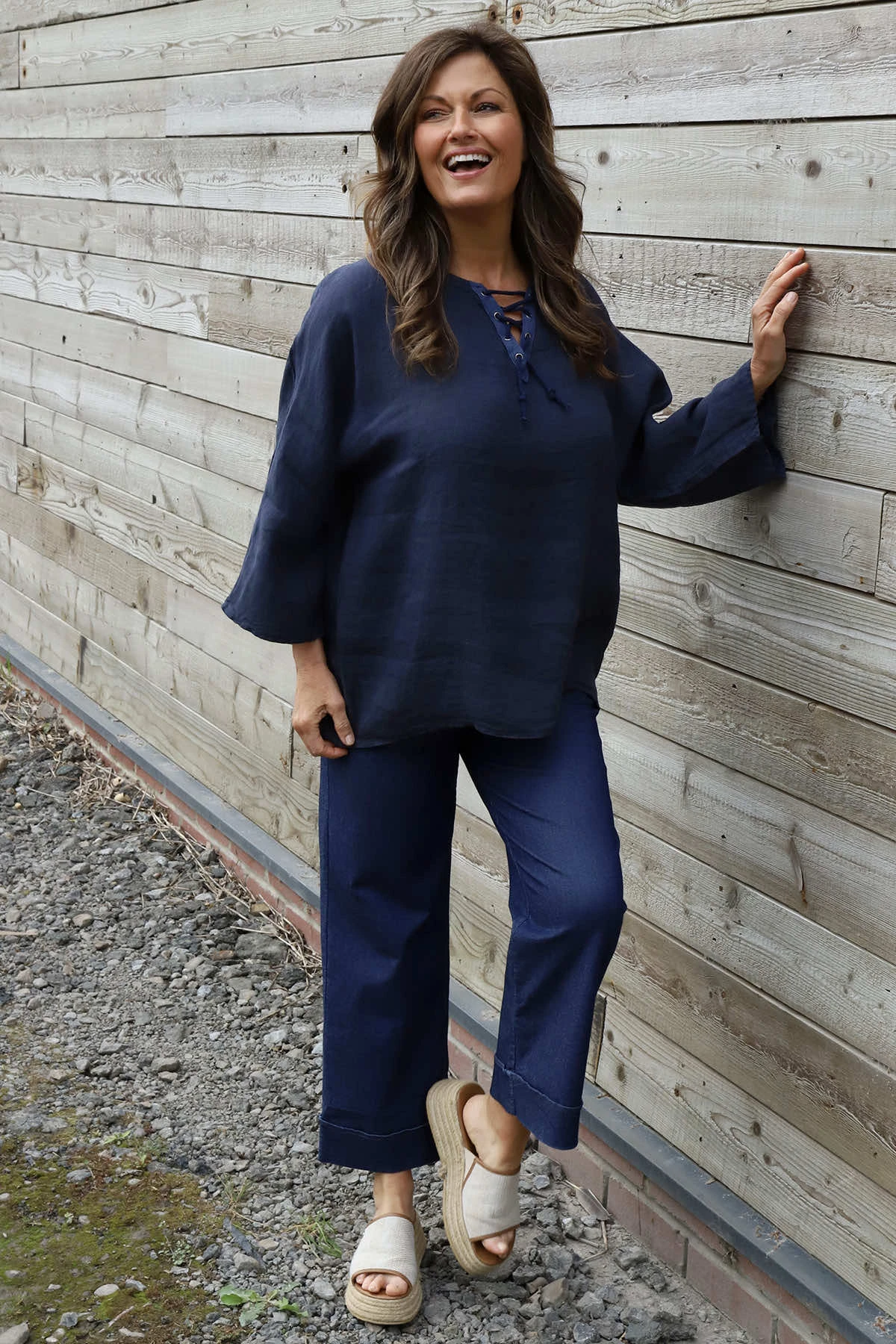 Celestina Tie Detail Linen Top Navy 4 Celestina Tie Detail Linen Top Navy - Image 2